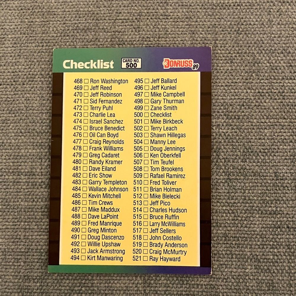 1989 Donruss Checklist Baseball Card Trading Card